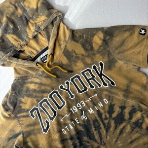 Y2K Vintage Zoo York Mens Large Hoodie Yellow Black Tie Dye Short Sleeve Grunge